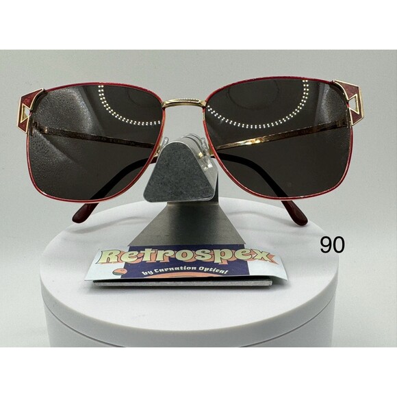 Vintage Oversize Sunglasses NOS Grey Lens Red/Gold Frame 80s-90s Retro Glasses - Picture 1 of 8